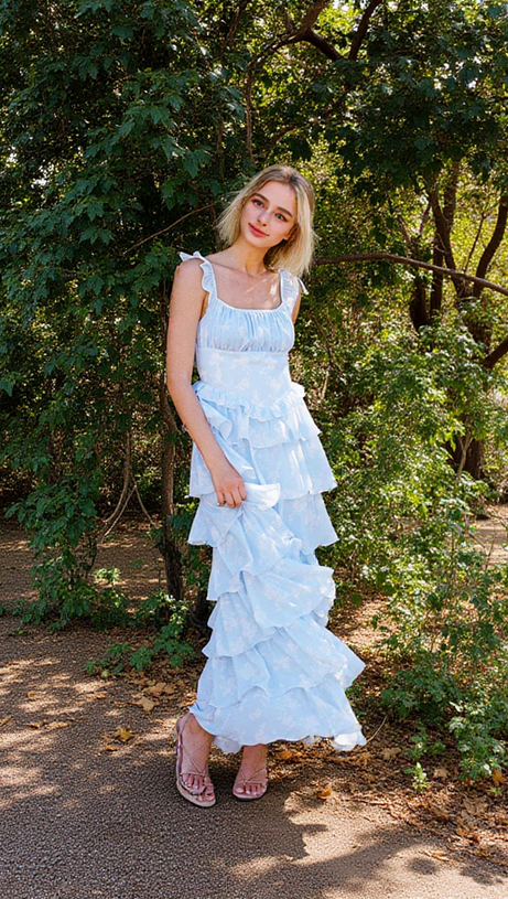 ABITO LUNGO CON BRETELLE AZZURRO