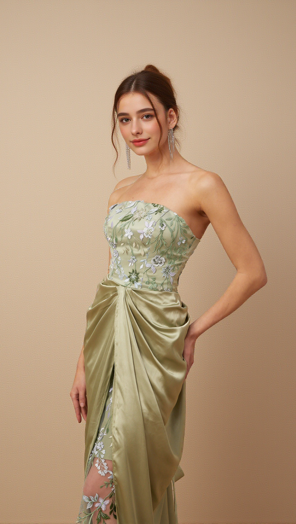 AIIZIE FLAVIA FLORAL-EMBROIDERED PANELLED MAXI DRESS - product image