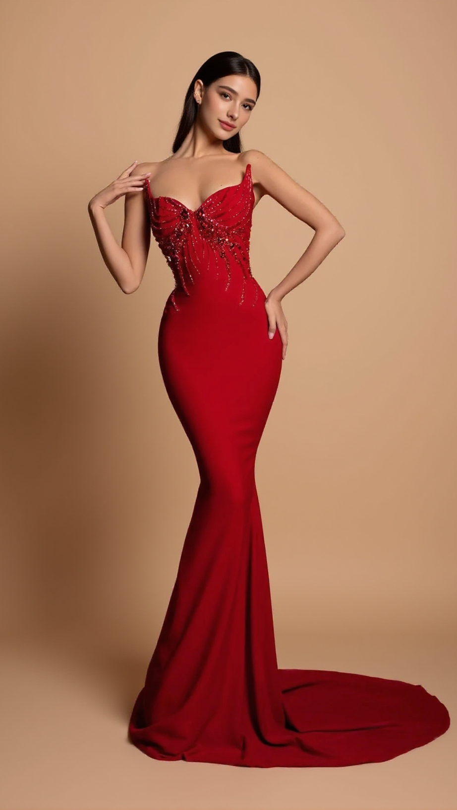 BOW EMBELLISHED STRAPLESS MAXI DRESS IN RED