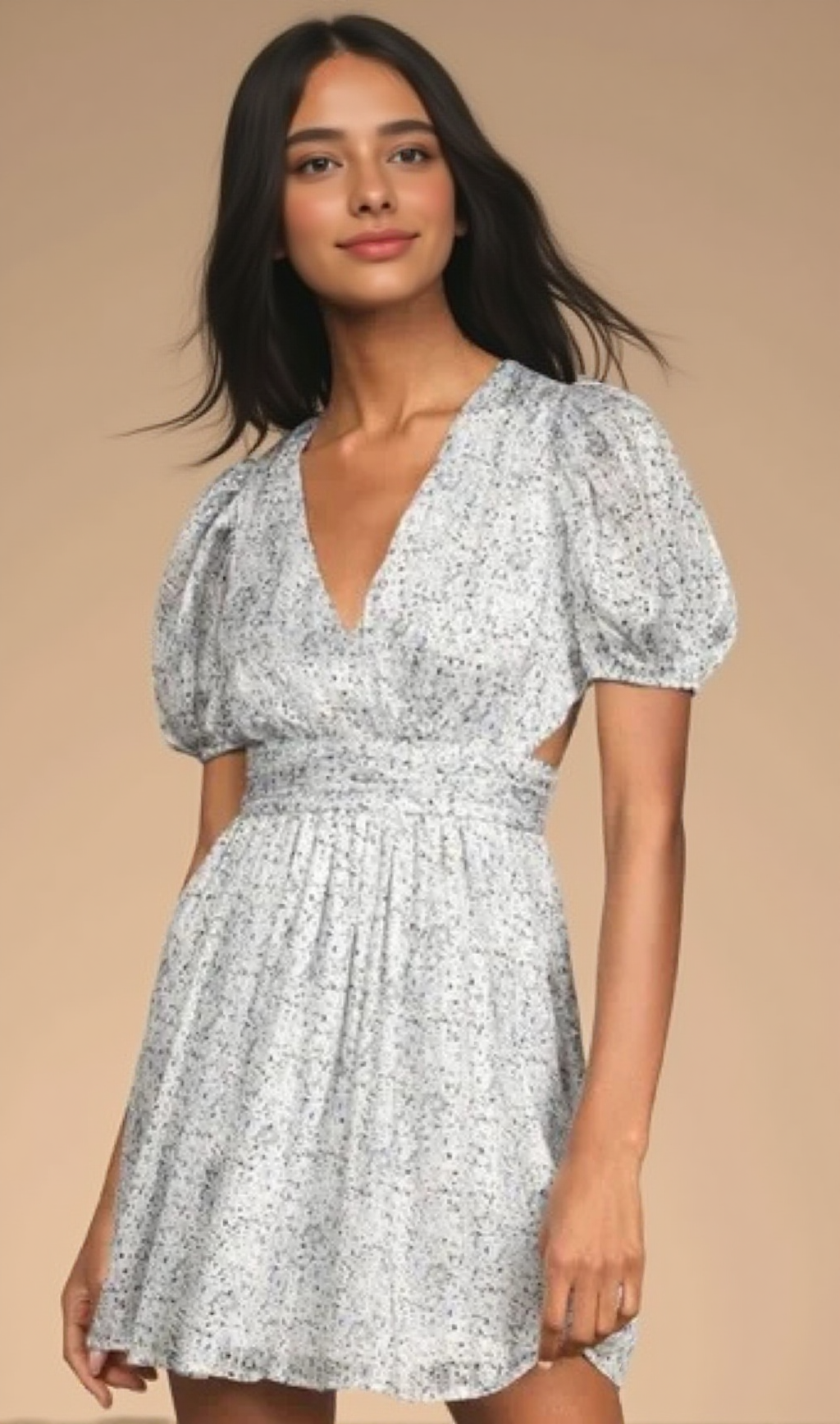 BUDDING LOVE MINI ABITO CON MANICHE A SBUFFO E TAGLIO A STAMPA FLOREALE BIANCA