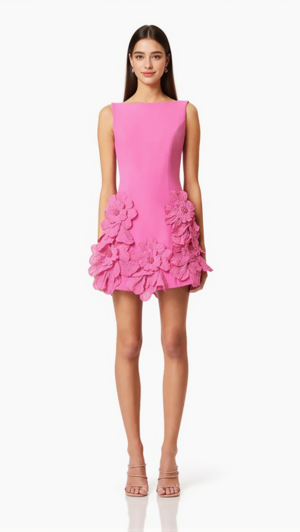 AIIZIE DAIVA FLOWER EMBELLISHED MINI DRESS IN PINK - product image