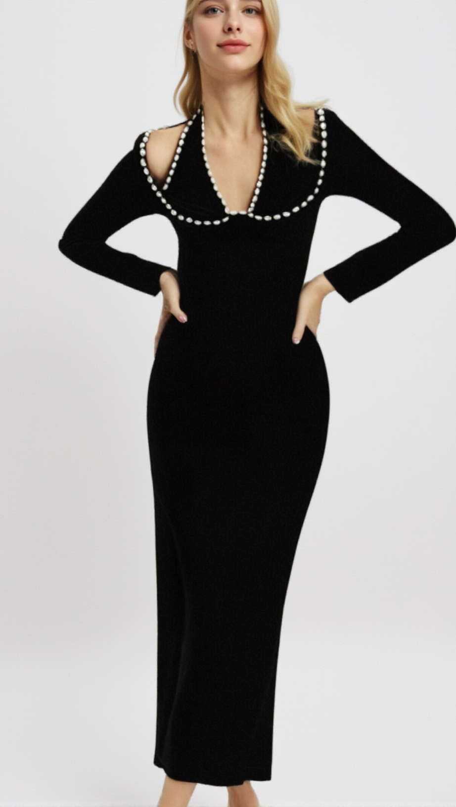 ALISON BLACK CRYSTAL-EMBELLISHED VELVET MAXI DRESS