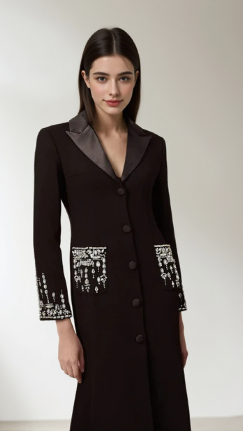 Aurora – Blazer-Maxikleid mit Kristallverzierung