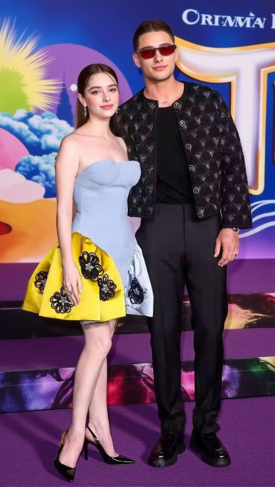 ALANIADE CONTRAST COLOR 3D FLOWER PUFFY MINI DRESS