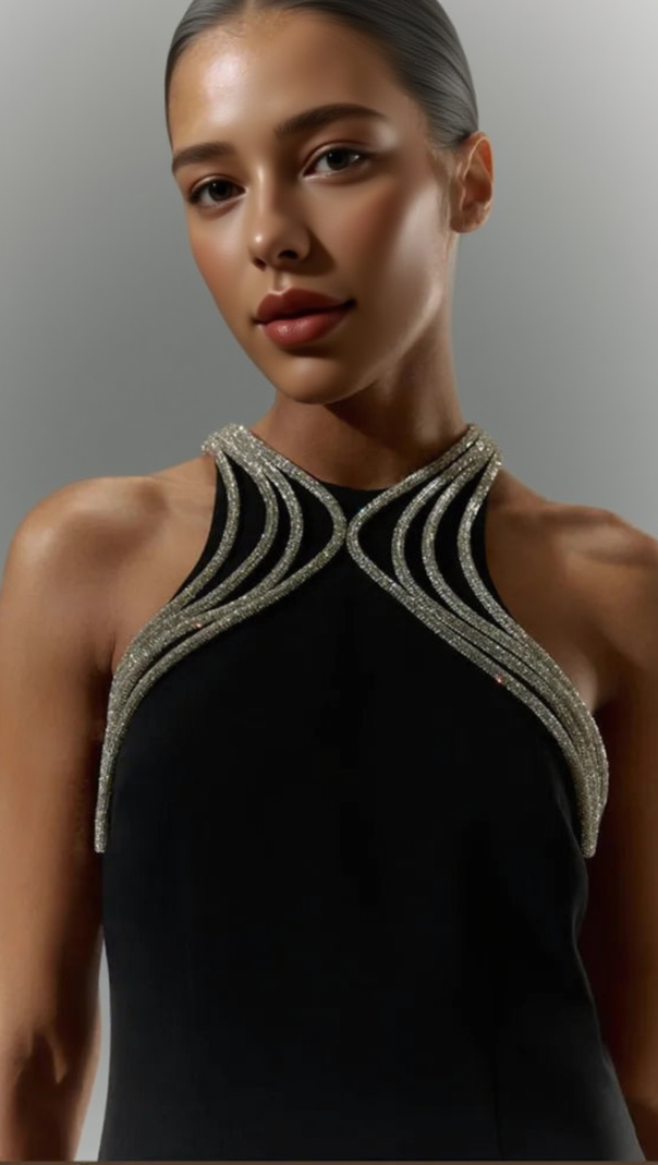 AIIZIE MIKINE DIAMANTE BANDAGE MINI DRESS IN BLACK - product image