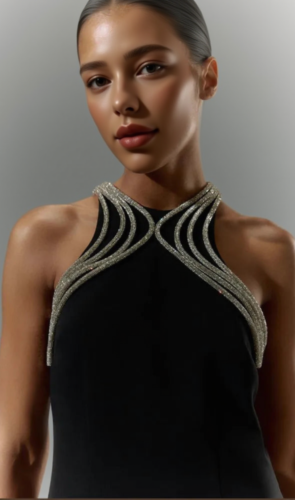 MIKINE DIAMANTE BANDAGE MINI DRESS IN BLACK