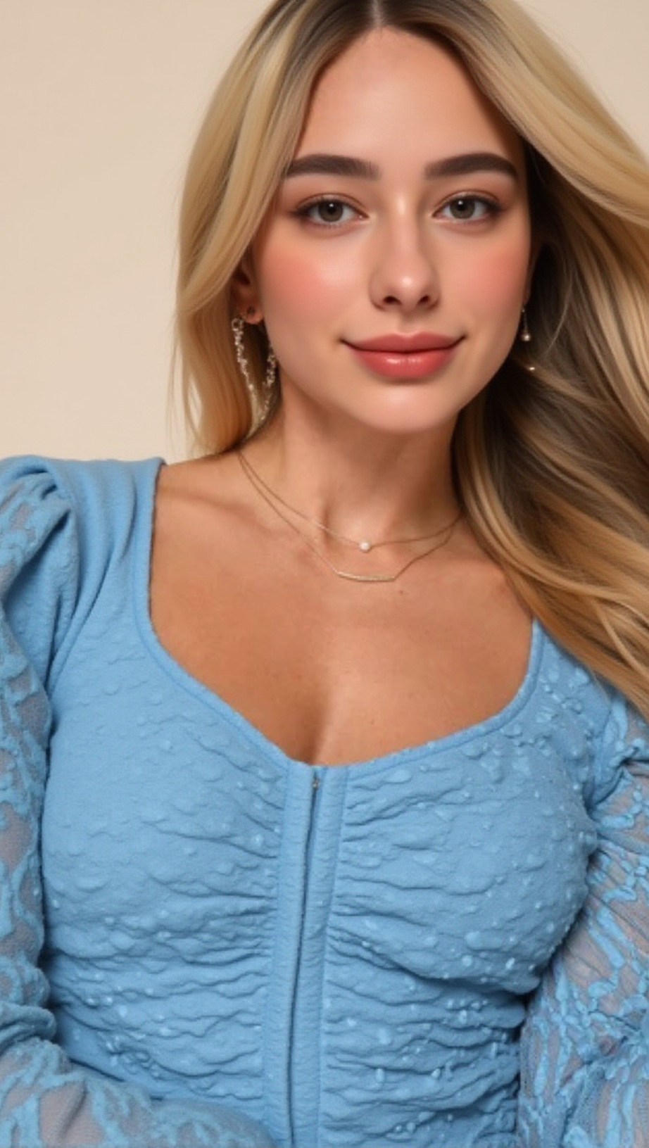 LIGHT BLUE LACE LONG SLEEVE CORSET CROP TOP