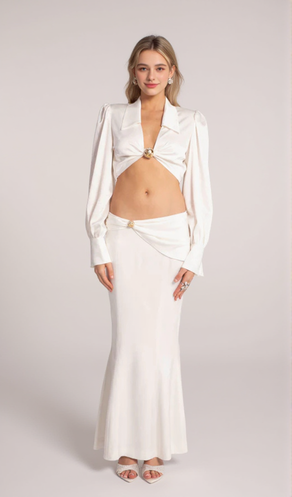 AIIZIE ANDREA SHIRT MIDI DRESS SET IN WHITE - product image