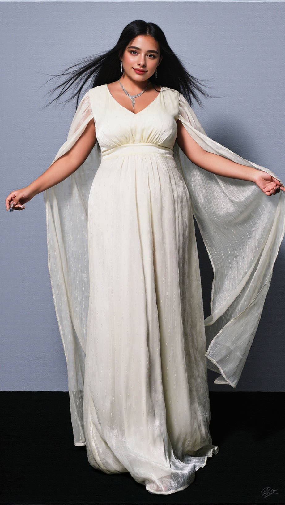 Gianna Mesh-Maxikleid mit V-Ausschnitt 