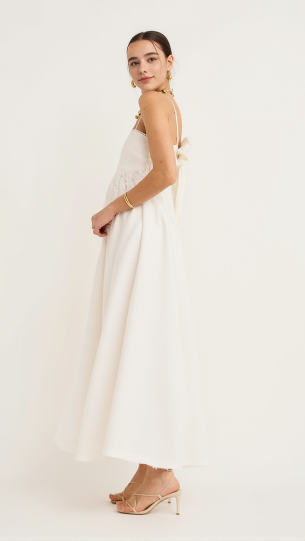 AIIZIE IGGY EMBROIDERED MIDI DRESS IN CREAM - product image