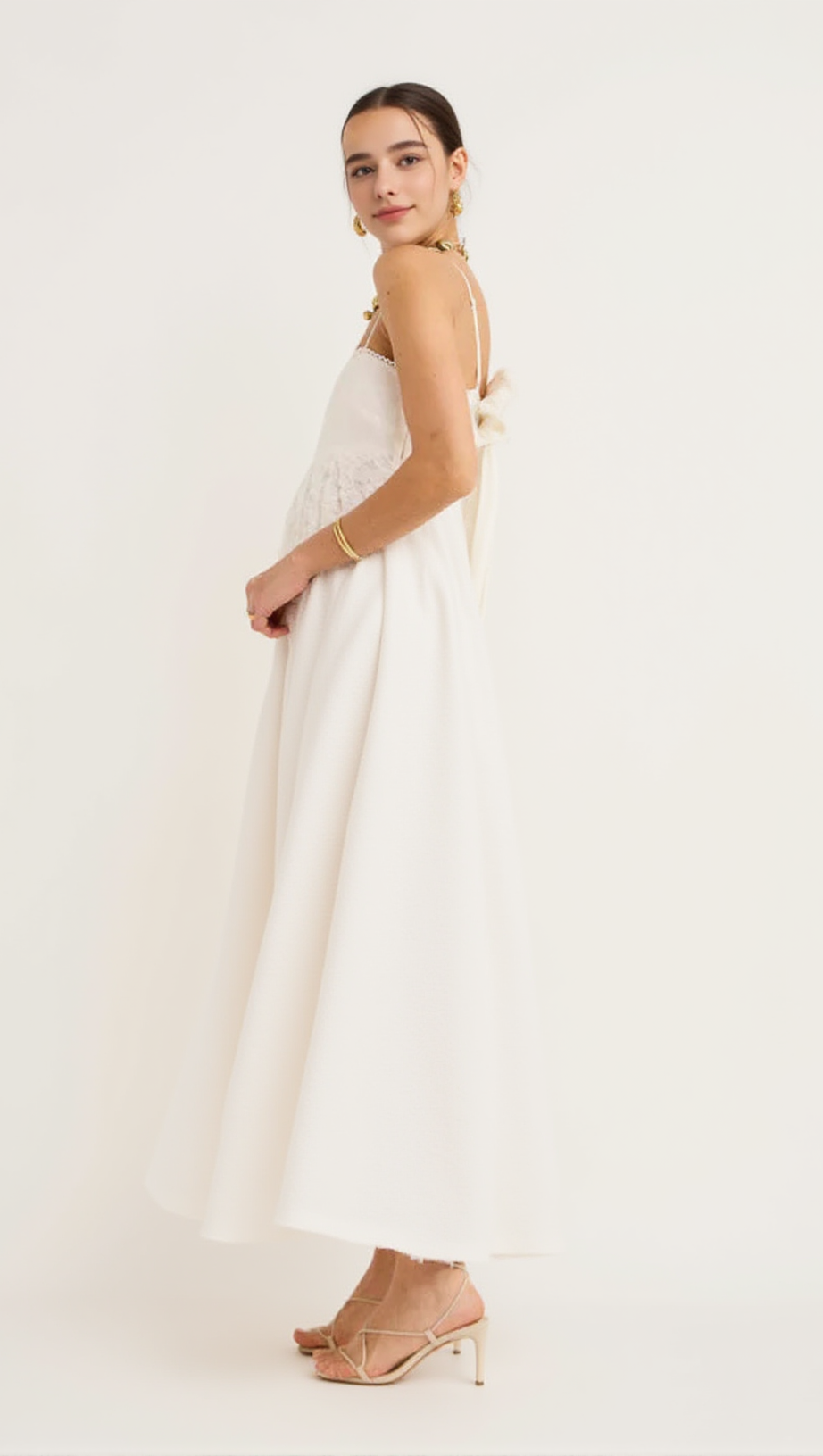 IGGY EMBROIDERED MIDI DRESS IN CREAM