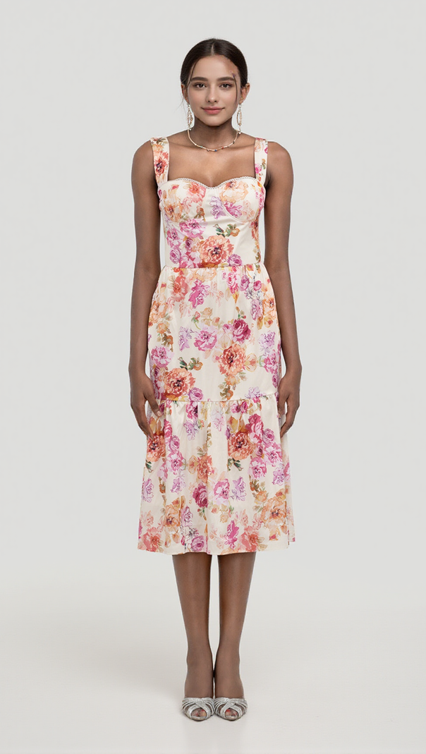 AIIZIE FLORAL MIDI DRESS IN IVORY - product image