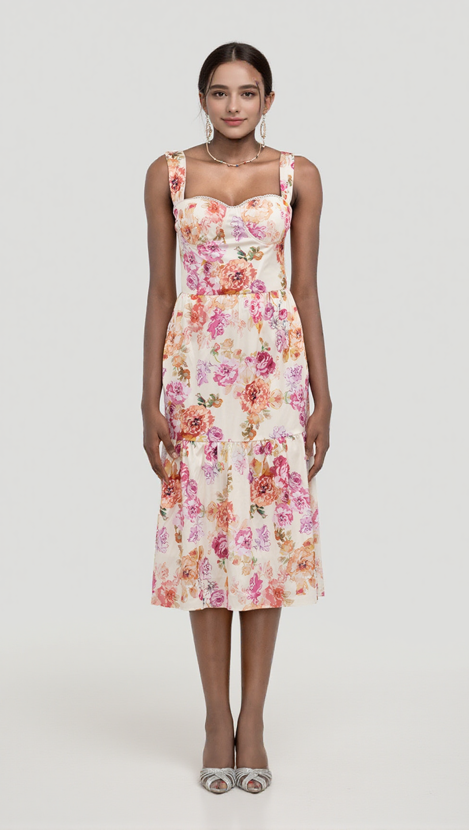 FLORAL MIDI DRESS IN IVORY