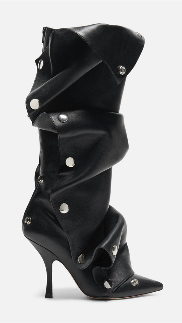 AIIZIE ISABELA APPLIQUÉ RUCHED KNEE-HIGH BOOTS - BLACK - product image