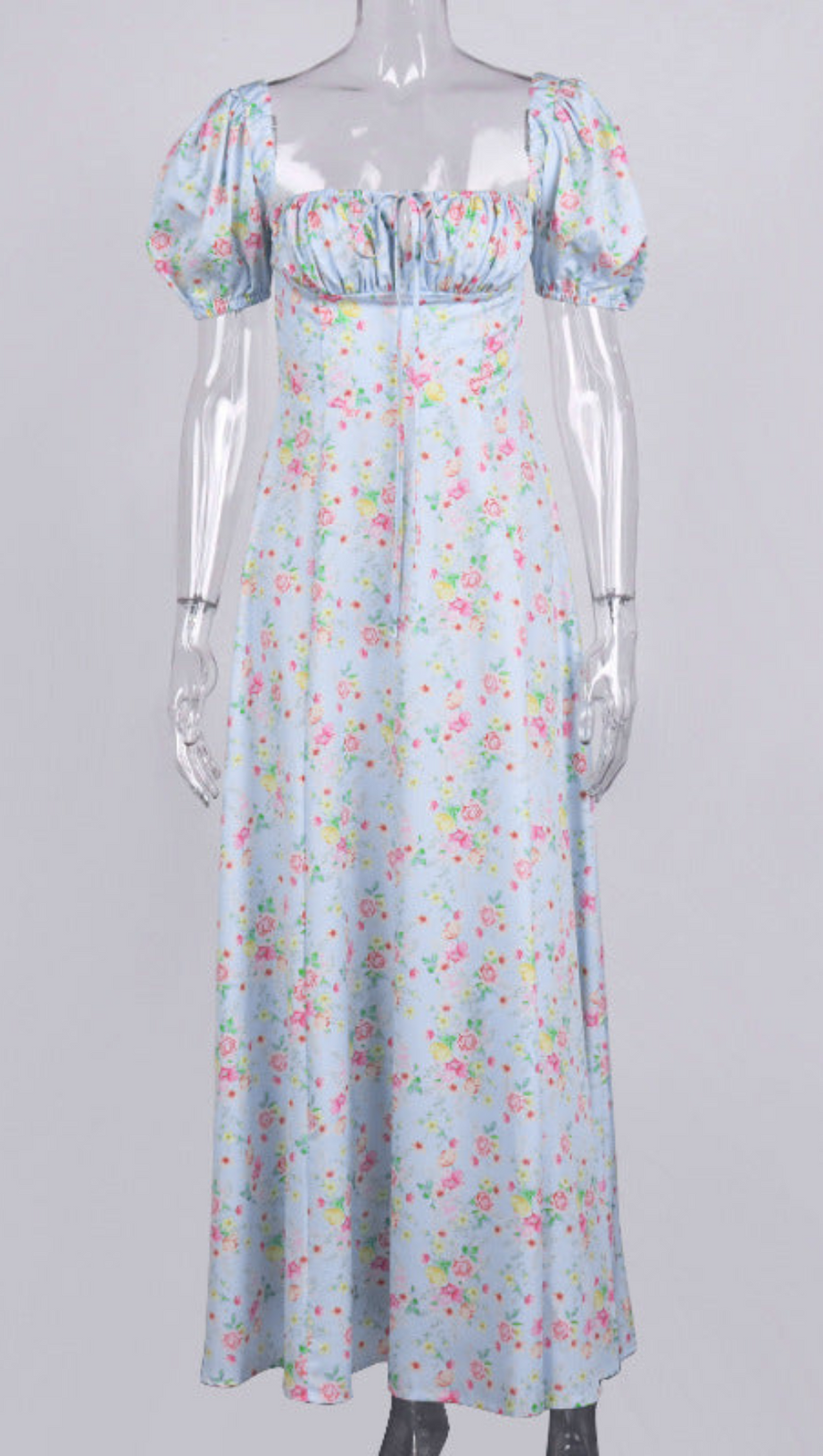 AIIZIE VINTAGE FLORAL PUFF SLEEVE MIDI DRESS IN BLUE - product image
