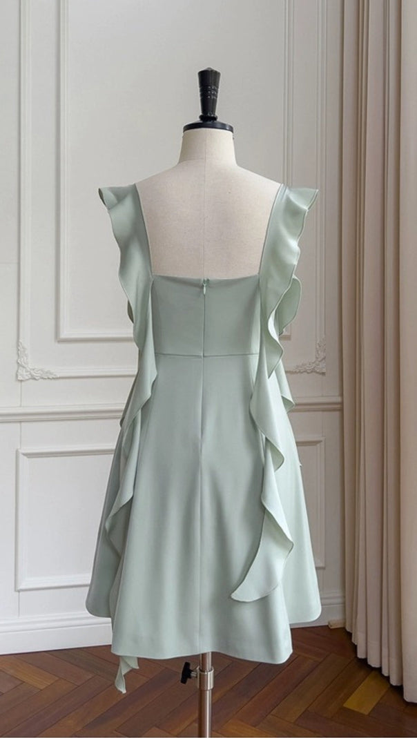 AIIZIE SAGE GREEN SATIN MINI DRESS - product image