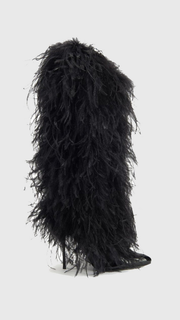AIIZIE DANICA FEATHER KNEE-HIGH BOOTS - BLACK - product image