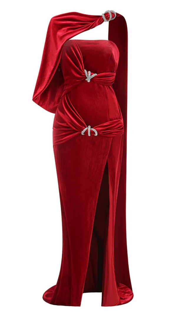 AIIZIE VELVET CAPLET MAXI DRESS IN RED - product image