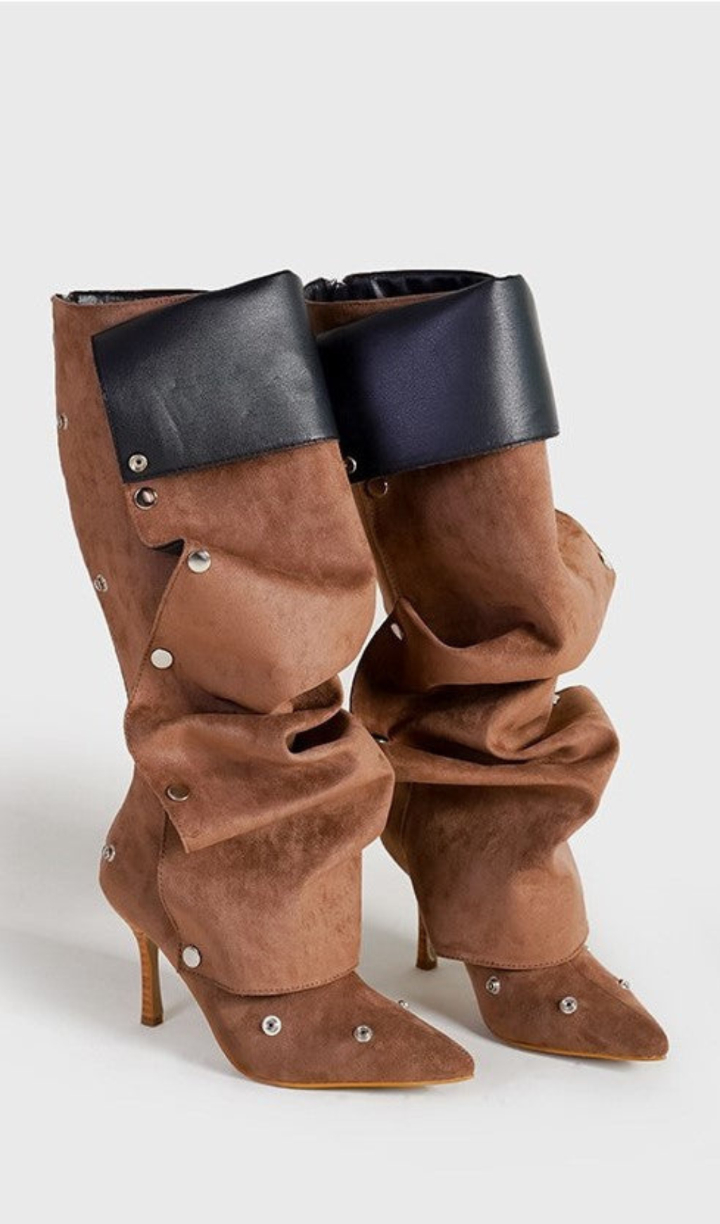 AIIZIE ISABELA APPLIQUÉ RUCHED KNEE-HIGH BOOTS - BROWN - product image