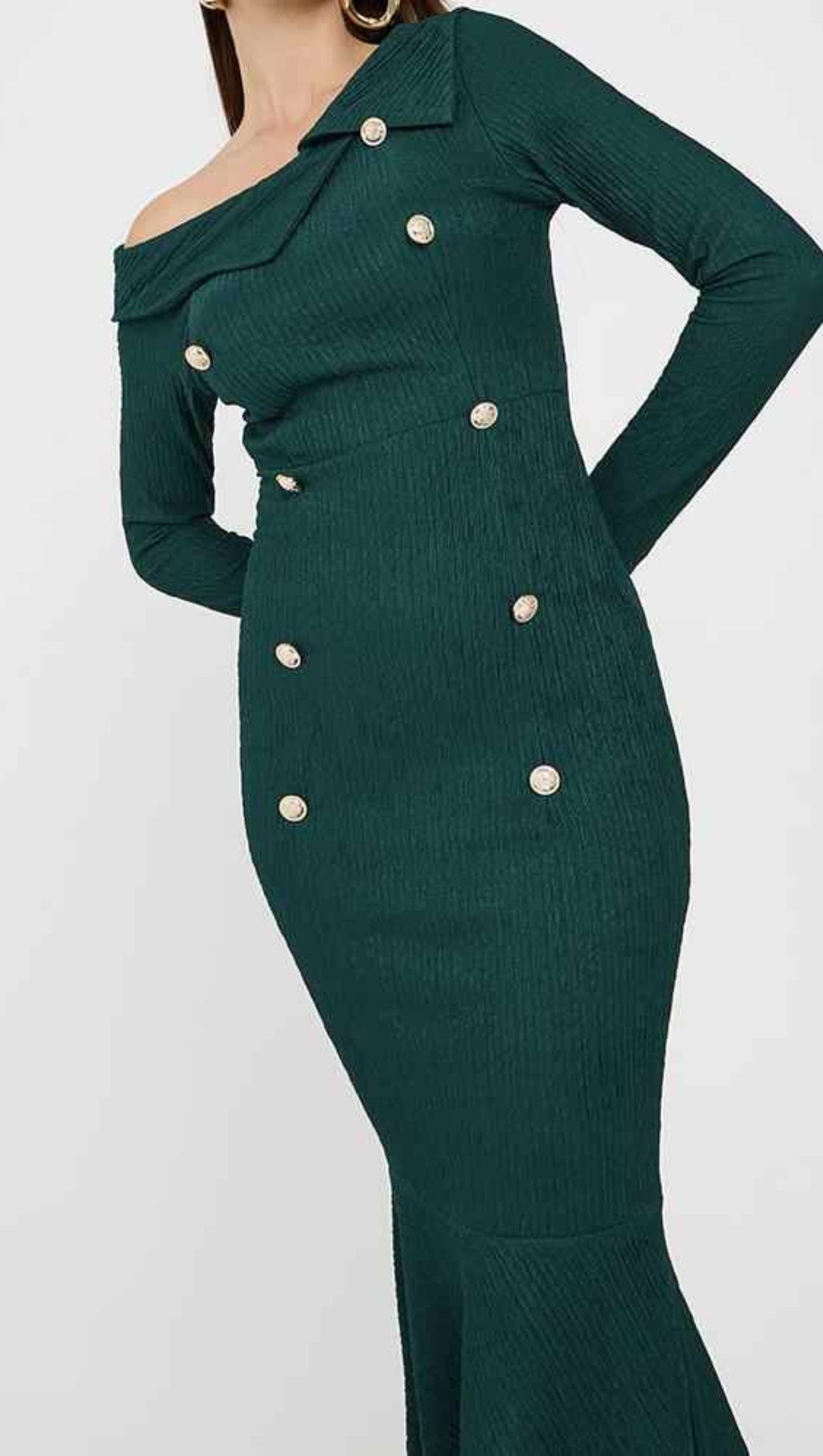 MERMAID LONG SLEEVE MAXI DRESS IN GREEN