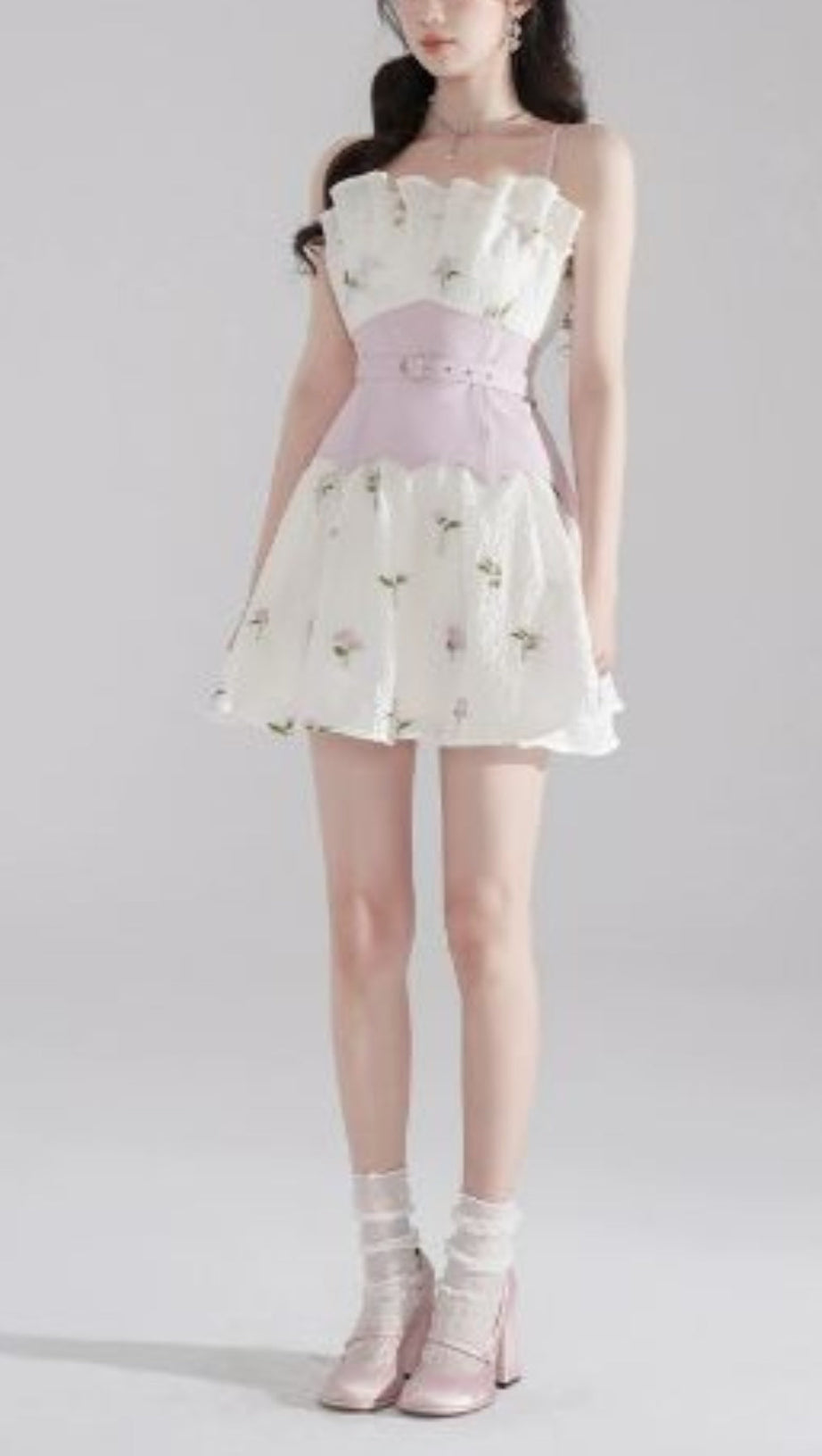 EMBROIDERED JACQUARD MINI DRESS IN WHITE