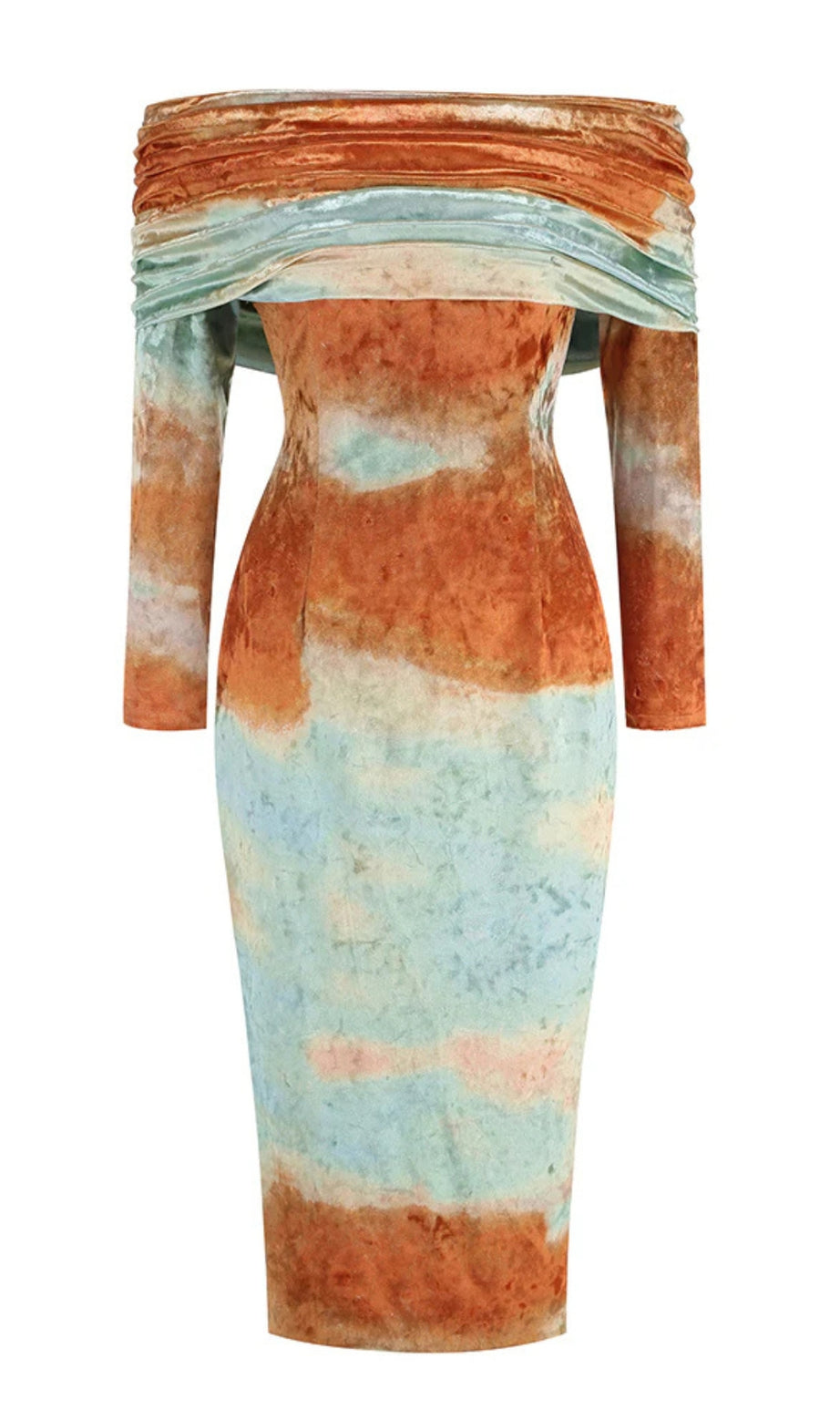 abito midi senza spalline in velluto arricciato Adelaide in verde marrone