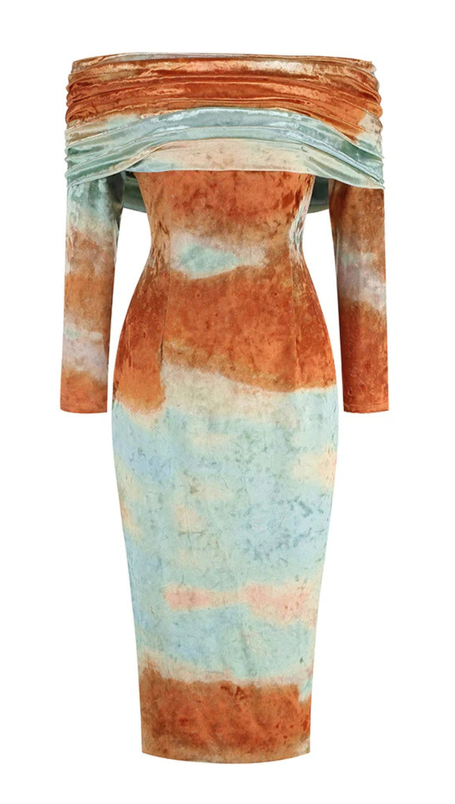 ADELAIDE RUCHED VELVET STRAPLESS MIDI DRESS IN GREEN BROWN