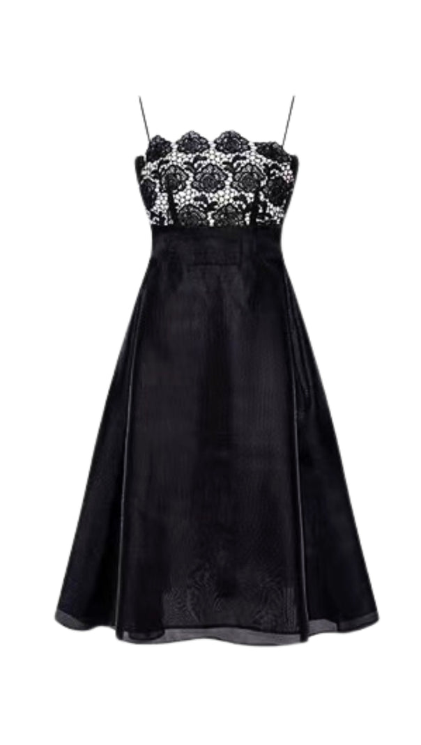 ABITO MIDI CON CAMICIA IN PIZZO NERO 