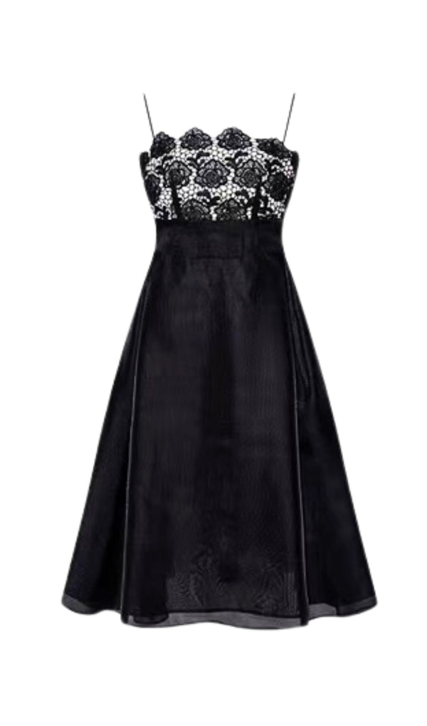 BLACK LACE CAMISOLE MIDI DRESS