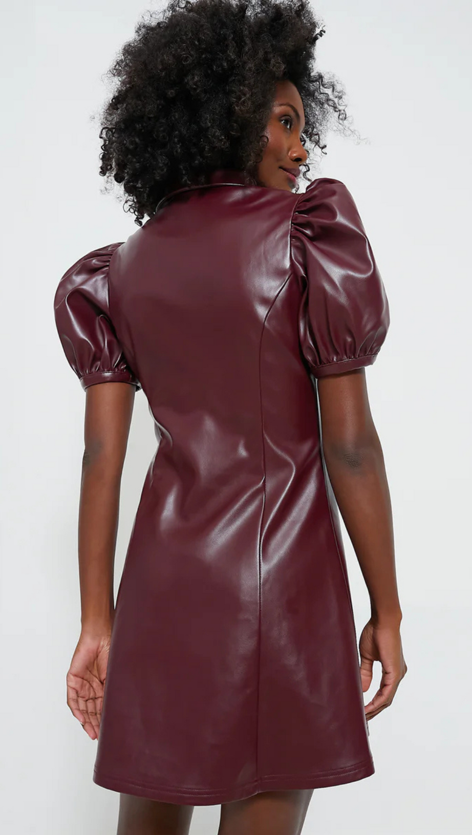 BURGUNDY FRONT ZIP FAUX LEATHER MINI DRESS