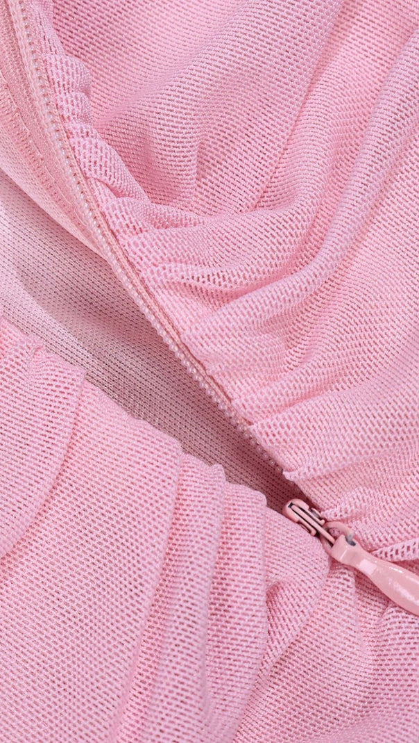 AIIZIE PINK STRAPLESS RUCHED MINI DRESS - product image