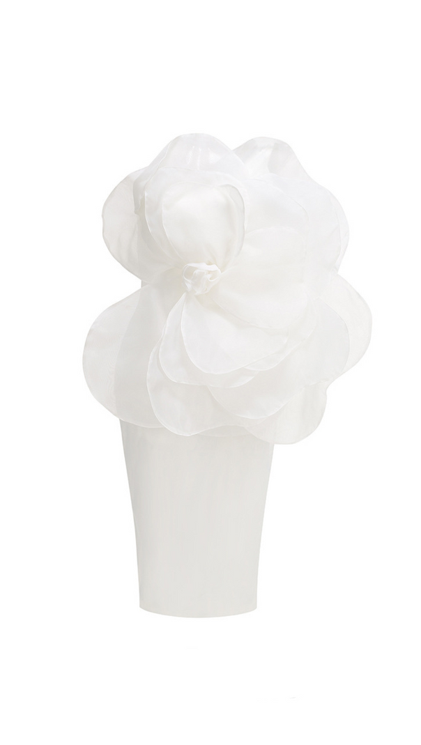 AIIZIE ANDREA MESH FLOWER ONE SHOULDER MIDI DRESS IN WHITE - product image