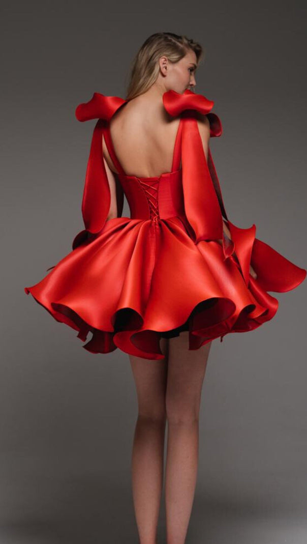 AIIZIE RED BOW PUFFY MINI DRESS - product image