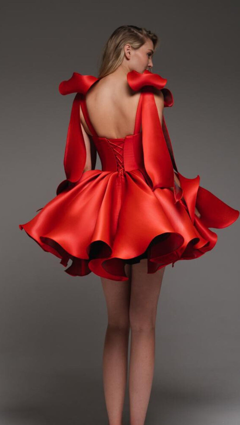 RED BOW PUFFY MINI DRESS