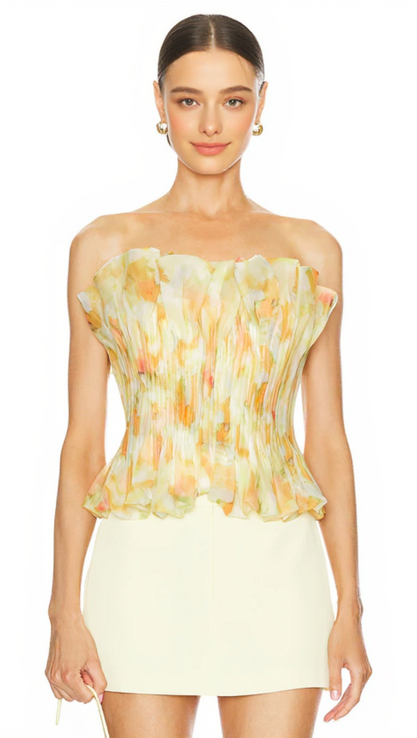 AIIZIE PRINT RUFFLE TRIM TOP IN YELLOW - product image