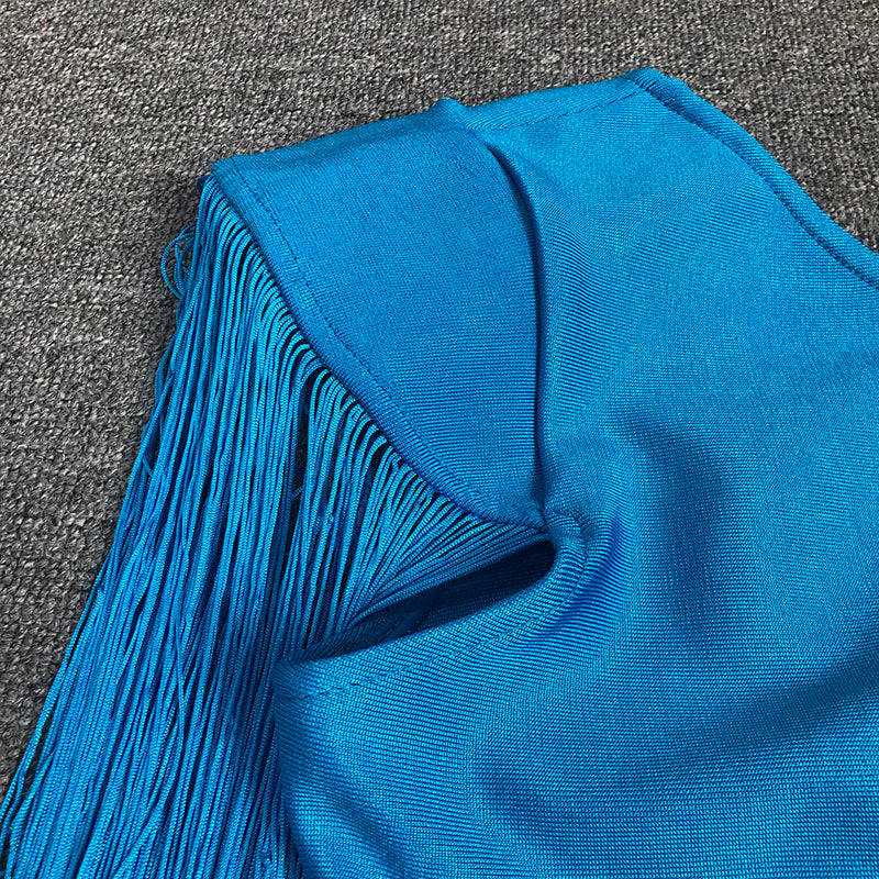 ASYMMETRIC TASSEL BANDAGE DRESS