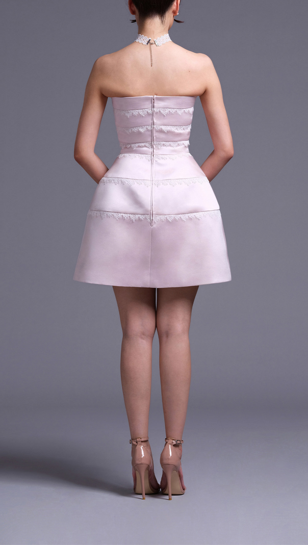 AIIZIE MINI DRESS WITH OFF-WHITE LACE TRIMMING DETAIL IN PINK - product image
