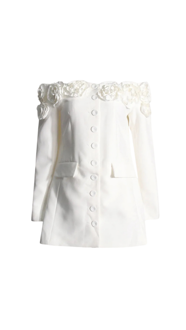 AIIZIE ERICA 3D FLORAL OFF-SHOULDER MINI DRESS IN WHITE - product image