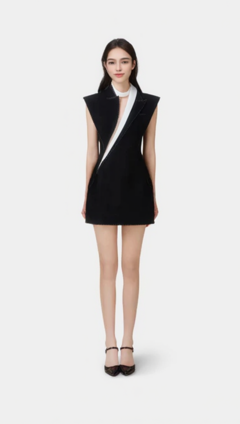 SHOULDER PAD BLACK MINI DRESS