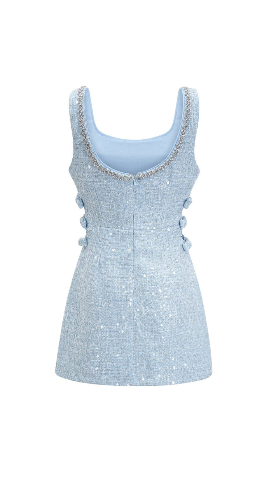 BLUE BOUCLE CUT OUT MINI DRESS