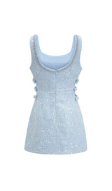 BLUE BOUCLE CUT OUT MINI DRESS