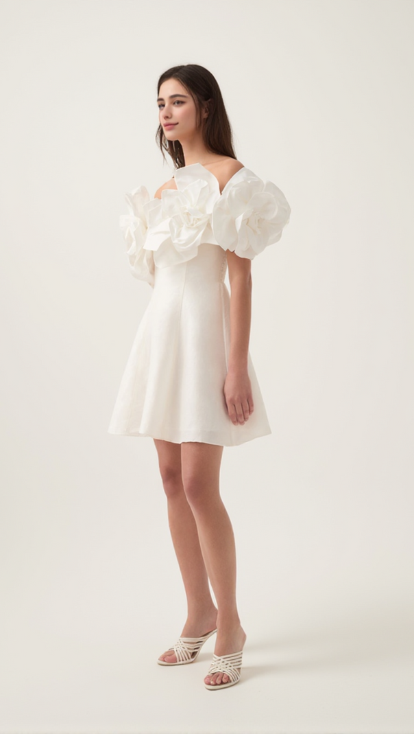 AIIZIE ETTA FLOWER STRAPLESS MINI DRESS IN IVORY - product image