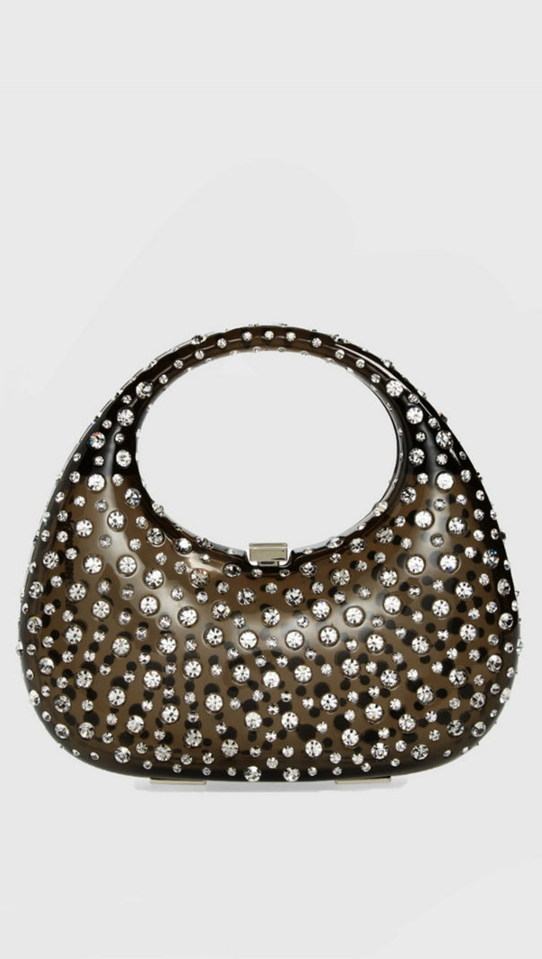 AIIZIE ANNABEL CLEAR CRYSTAL EMBELLISHED ACRYLIC CLUTCH - BLACK - product image