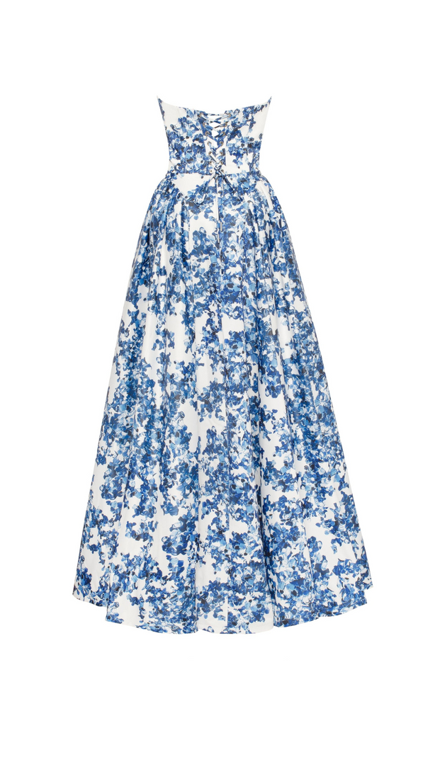 AIIZIE LETITIA BLUE HYDRANGEA STRAPLESS MAXI DRESS - product image