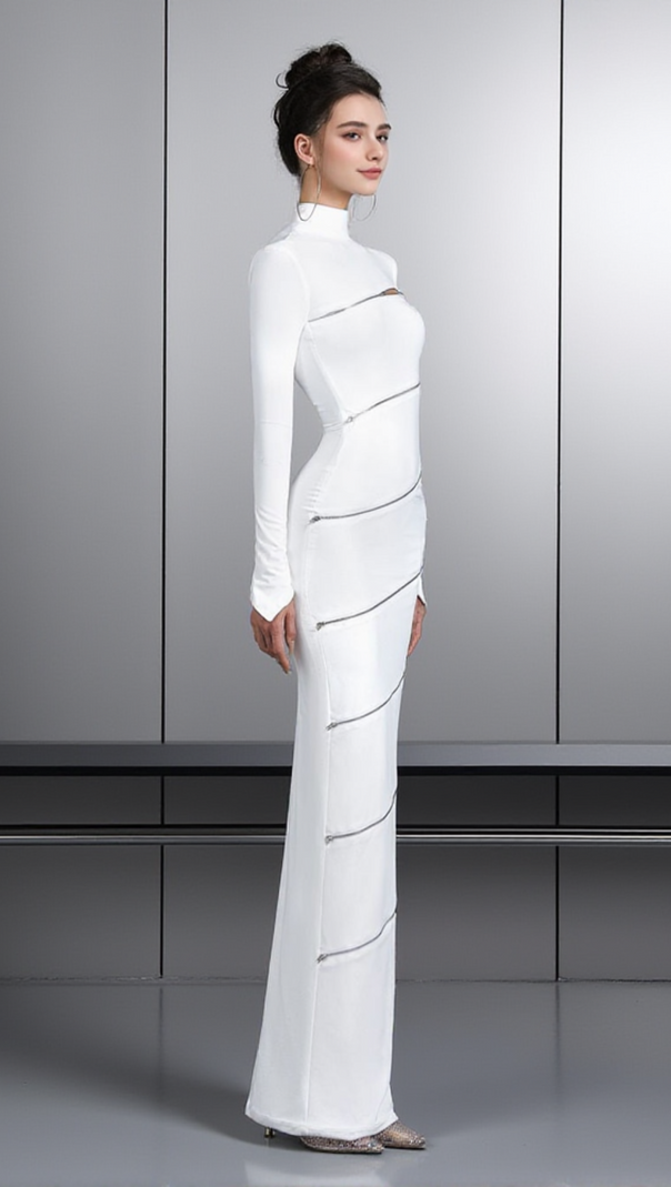 AIIZIE ALOYSIUS ZIPPER BODYCON MAXI DRESS IN WHITE - product image