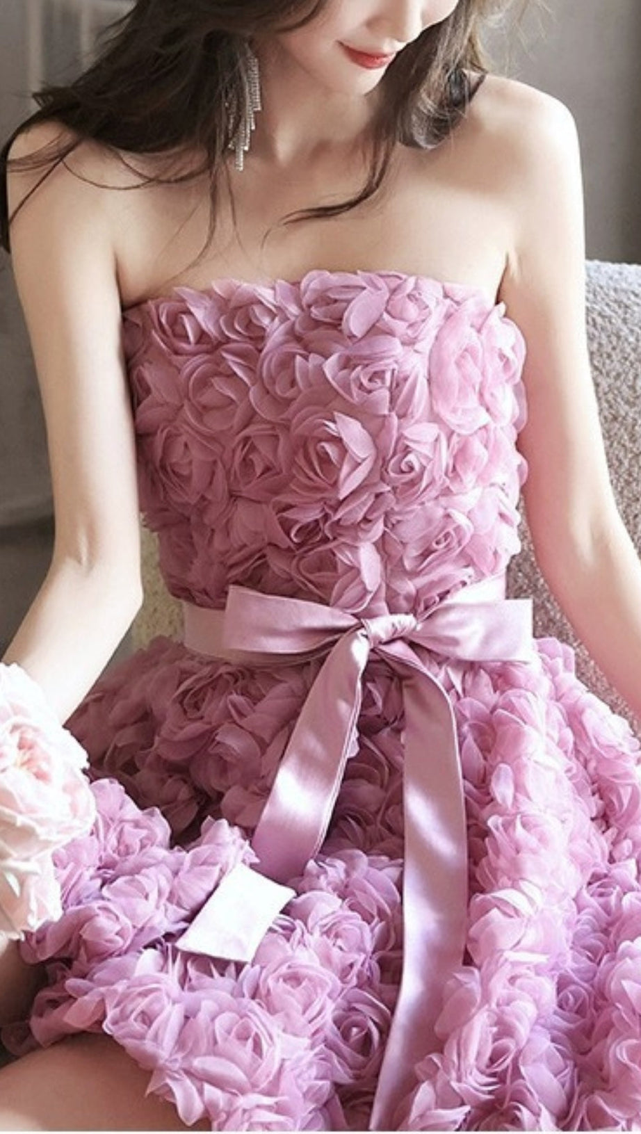 ROSE FLOWER STRAPLESS MINI DRESS