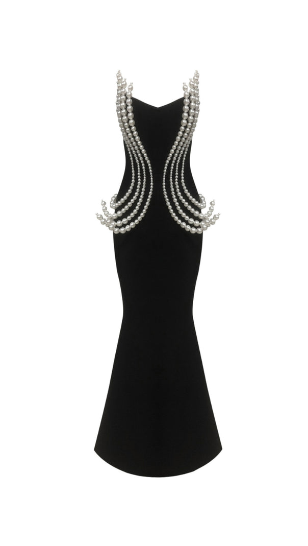 AIIZIE TIFFANY PEARL BANDAGE SLEEVELESS MAXI DRESS IN BLACK - product image