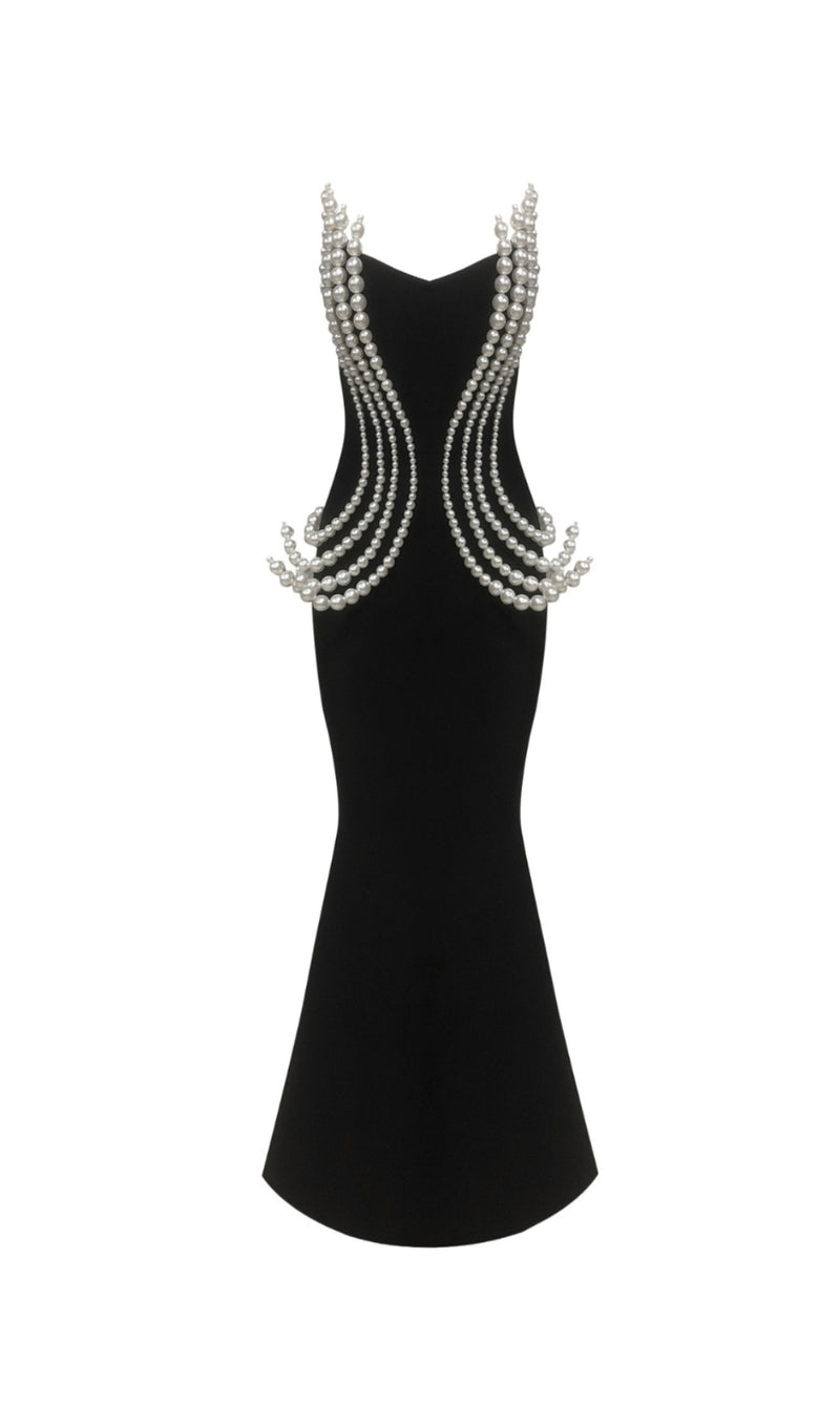 tiffany Pearl Bandage Sleeveless Maxi Dress in black