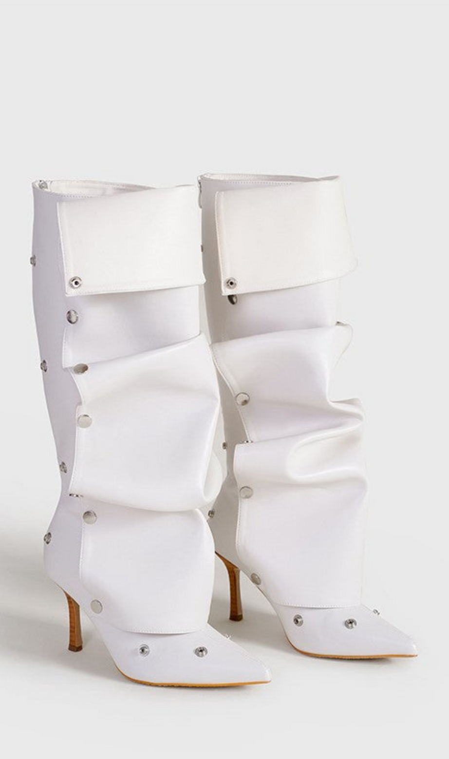 Isabela Appliqué Ruched  Knee-high boots - White