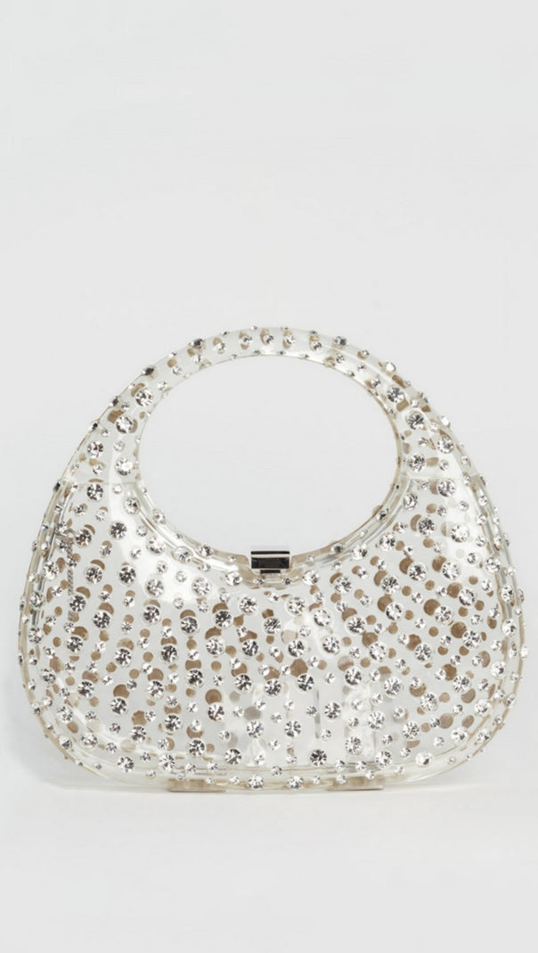 AIIZIE ANNABEL CLEAR CRYSTAL EMBELLISHED ACRYLIC CLUTCH - WHITE - product image